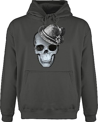 Hoodie Herren Pullover Männer - Kompatibel Oktoberfest - Totenkopf mit Filzhut - 3XL - Anthrazit - bayrische skull kapuzenpullover octoberfest bayernhut bayerischer seppl hut oktoberfest- edelweiss