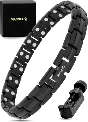 MagnetRX® Ultrastarkes Titan Magnetarmband für Damen – Magnet Armbänder für Frauen – Magnetisches Titan Armband Längenverstellbar mit Größenbestimmungswerkzeug, Damen Armbänder (Schwarz)
