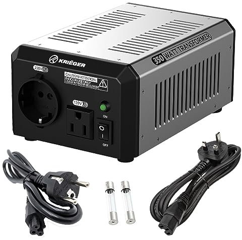 K KRIËGER 350W Spannungswandler, 110/120V auf 220/240V Transformator Spannungswandler, Manuelle Step Up und Step Down für alle elektronischen und elektrischen Geräte mit EU Wechselstrom-Steckdose