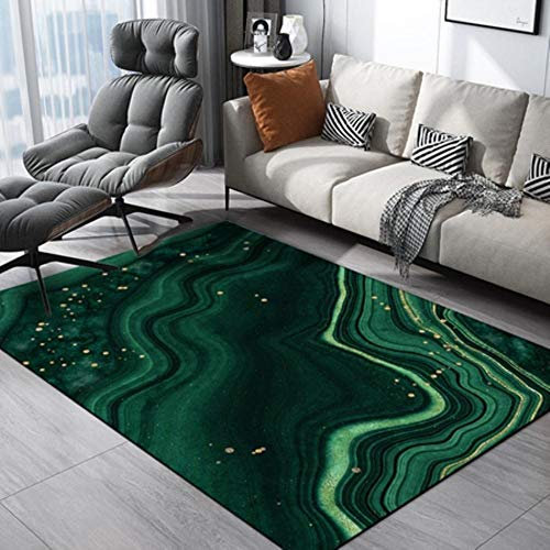 LLAAIT Abstrakte Ölgemälde Großer Teppich und Teppich Kreativer Drak Grüner Marmor Tapete Wohnzimmer Arbeitszimmer Sofa Couchtisch Fußmatten, Teppich1,45x75cm