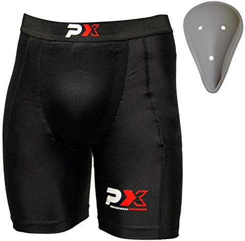 PX Tiefschutz mit Kompressionshose Herren Kompression Short Hose Tiefschützer kurz Kampfsport MMA Kickboxen Thaiboxen Muay Thai Boxen Hockey Compression (L)