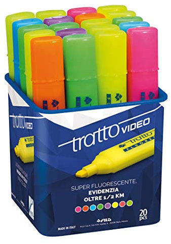 Tratto Video - Evidenziatore, Barattolo da 20 Pezzi, Colori Assortiti