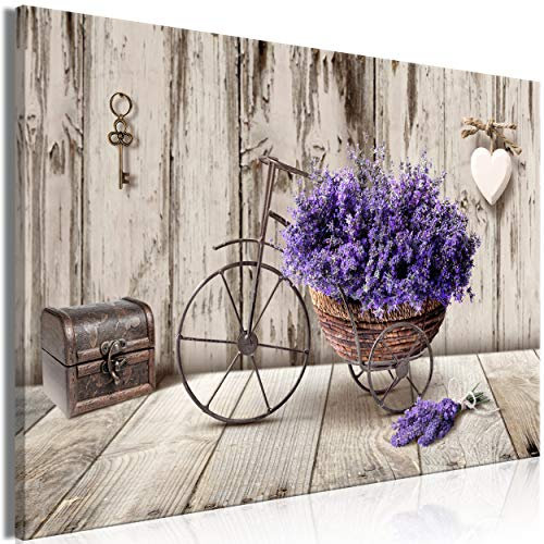 decomonkey Bilder Blumen 60x40 cm 1 Teilig Leinwandbilder Bild auf Leinwand Vlies Wandbild Kunstdruck Wanddeko Wand Wohnzimmer Wanddekoration Deko Lavendel Fahrrad