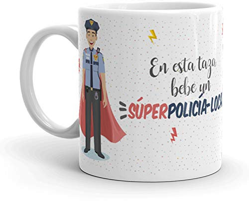 Kembilove Tazas de Café de Policía Local Superhéroe – En Esta Taza Bebe un Súper Policía Local – Tazas de Desayuno para la Oficina – Taza de Café y Té para Trabajadores