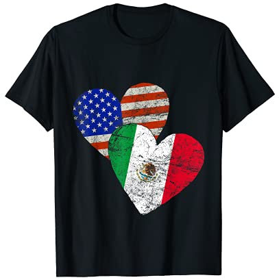 Coeurs Drapeaux USA Mexique T-Shirt