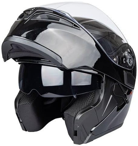 Helm für Motorräder Full-Face Motorcycle Helmet Tragbarer Integralhelme Flip-up Motorradhelm Zertifizierung von DOT (Gloss schwarz, L)