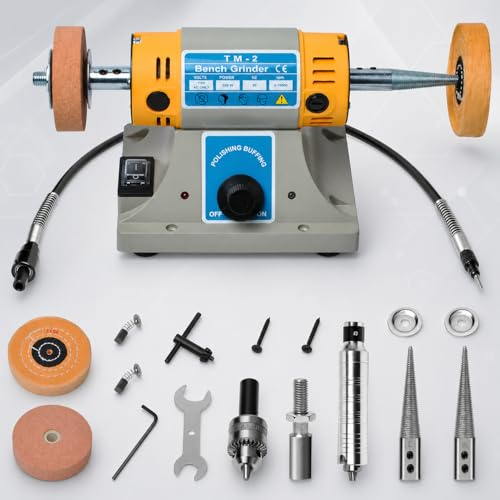 TM-2 Jewelry Polisher, Adjustable Speed Bench Grinder Buffering & Polishing Machine, Compact Metal Buffer for Jewelry, Metal, DIY Projects with Cloth Buffing Wheel, Grinding Wheel, Flexible Shaft