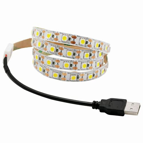 ausuky Tira de luz LED USB de 5 V, luz blanca para retroiluminación de TV, autoadhesiva, cable flexible (blanco, 1 m, 60 ledes)