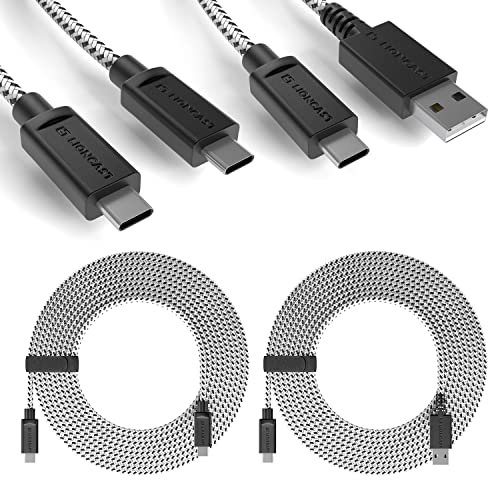 Lioncast 4m PS5 Ladekabel für Playstation 5 Controller 4 Meter Schnell-Ladekabel für Sony PLaystation | Set (2pcs) black/white (1x USB-C auf USB-A & auf USB-C)