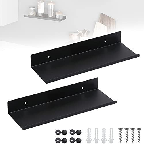 JUNMEIDO Tablettes Flottantes en Space Aluminum 29.5*11.5*4cm Étagères Carrées Anti-corrosion Petite Étagere Murale Anti-oxidation Anti-scratch pour Salon Chambre Couloir Salle de Bain Cuisine - Noir