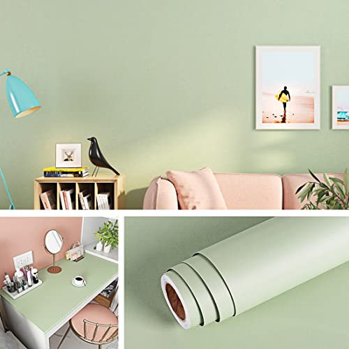 Livelynine 40Cmx10M Grüne Tapete Uni Klebefolie Wand Kinderzimmer Abwaschbar Pastellgrün Möbelfolie Selbstklebend Grün Matt Küchenfolie Selbstklebend Mint Schrankfolie Wandfolie Dekofolie Folie Tisch