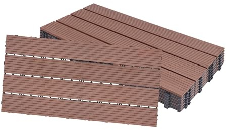 LZQ WPC Terrassenfliesen Klickfliesen 6 Stück 30x60 cm Braun | Wetterfester WPC-Bodenbelag in Holzoptik mit Drainage, zuschneidbarer Oberfläche für Balkon, Garten und Terrasse