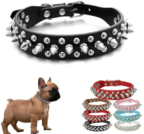 HimyBB Hundehalsband mit Nieten, Nieten, verstellbar, PU-Leder, Schwarz, Größe XS