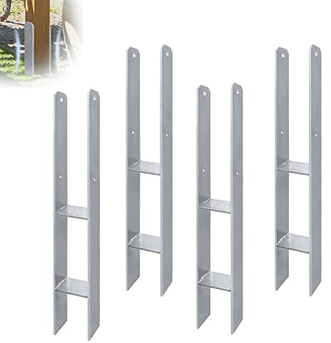 XMTECH H-Pfostenträger Stahl 121x600 mm für Holzpfosten 4 Stück | Für Zaunanlagen, Pergolen und Carports, 5 mm Materialstärke, praktische Lösung für Gartenbau und Außenprojekte
