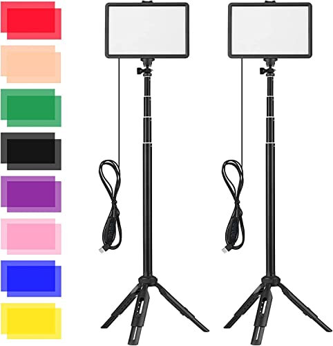 Andoer USB LED Videolicht mit 160 LED-Perlen, 3200K-5600K dimmbar, 2 Stativen, 16 Farbfiltern für Fotografie, Streaming, Zoom, Gaming, YouTube-2 Packs
