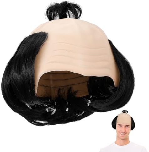 Glatzenritter Perücke 1 Stück aus Hochtemperaturfaser Schwarz | Samurai Haarteil aus Vinyl, Sicher und Geruchlos, für Clubs und Foto Props, Lustig als Festivalgeschenk
