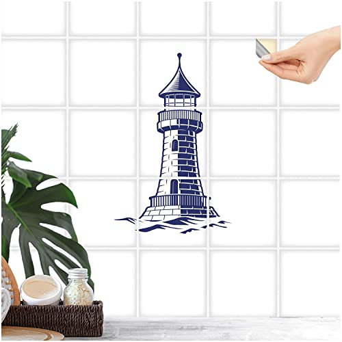 FoLIESEN Fliesenaufkleber - Deko-Bild für Bad, Küche, Badezimmer - Dekoration Fliesen-Bild selbstklebend - Leuchtturm, Fliese - Bild (BxH):15x20 cm - 45x40 cm / 6-tlg.