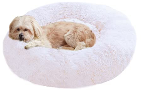 Queta Deluxe-Haustierbett,für Katzen und kleine bis mittelgroße Hunde,Leicht zu reinigen,Bett für Haustiere in Doughnut-Form 60cm Weiß