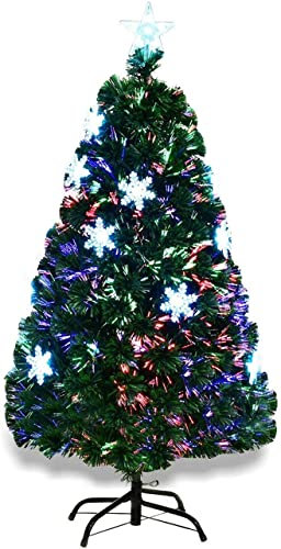 JYCCH 4Ft Glasfaser-Weihnachtsbaum Künstlicher grüner Weihnachtsbaum mit Metallständer, leichten Schneeflocken und Top Star, mehrfarbige Weihnachtsdekoration und Geschenk (4Ft/1,2 m)