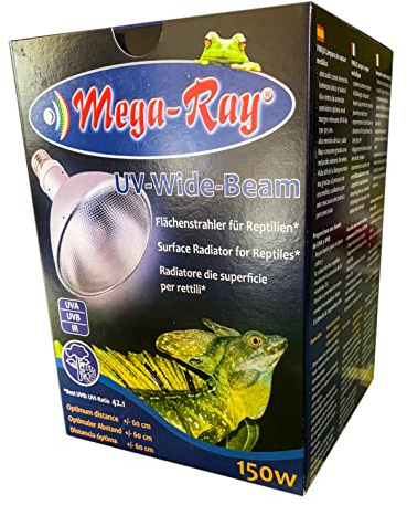 Mega-Ray - Metalldampfleuchte für E27 Fassung UV HID Beleuchtung für alle Wüstenterrarien & Tropenterrarien (150W - 90° Abstrahlwinkel (Vorschaltgerät erforderlich))