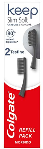 Colgate Keep Slim Soft Carbon Toothbrush Refill 2 Replaceable Heads I Soft Charcoal Bristles I Metal Handle | Remove Food and Plaque Along The Gum Line