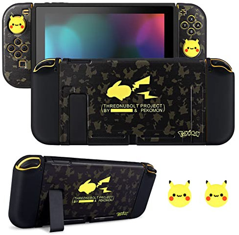 DLseego Hülle Kompatibel mit Switch, Andockbare Silikon Schutzhülle mit 2 Joystick Kappen, Shock-Absorption und Anti-Kratzer Design Zubehör für Switch Konsole und Joy Con, Schwarz
