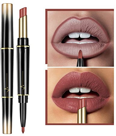 XIRUJNFD 16 Color Long Lasting Lipstick Lip Liner Combo, Dual Heads Lip Liner and Lipstick Set, Long Lasting Lipstick 24 Hour Waterproof, Matte Lip Liner (#5)