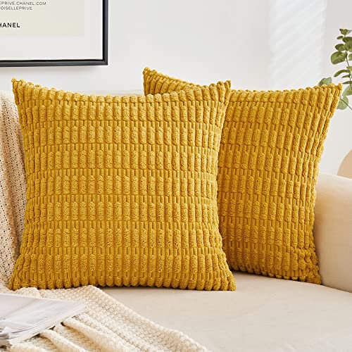 EMEMA Kordsamt Kissenbezüge Herbst Dekorative Sofakissen Moderne Kissenhüllen 50x50 cm Dekokissen Weicher Zierkissenbezug für Wohnzimmer Sofa Schlafzimmer 2er Set Gelb