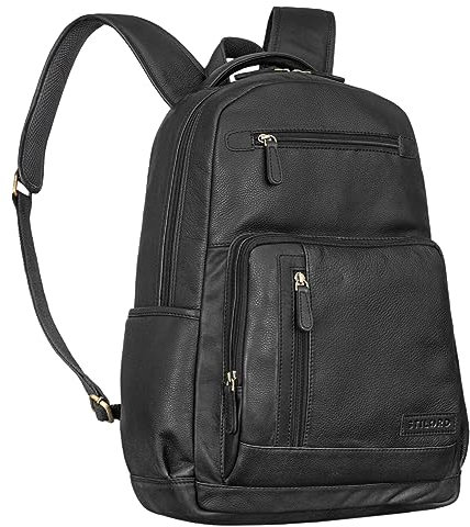 STILORD 'Hubertus' Mochila Cuero Señoras y Hombres Vintage Mochila para Ordenador portátil 15,6 Pulgadas Mochila Escolar Mochilas día, Color:Negro