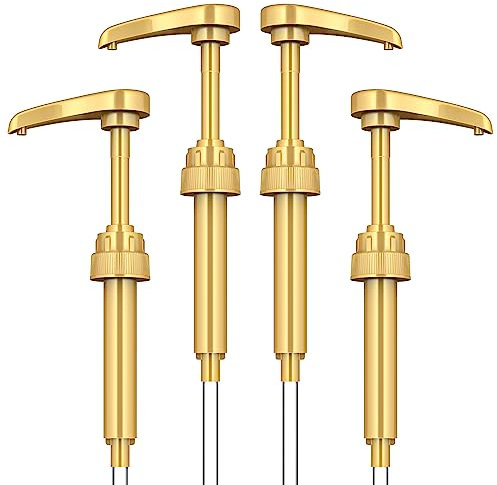 Neosoge Coffee Syrup Pump Dispenser, 4 Packs of Syrup Pump for 750ml/25.4 oz Syrup Bottle, Gold Pumps for Coffee Syrup Bottle, works with Torani, DaVinci, Jordans Skinny 750ml Syrups Bottles (Gold)