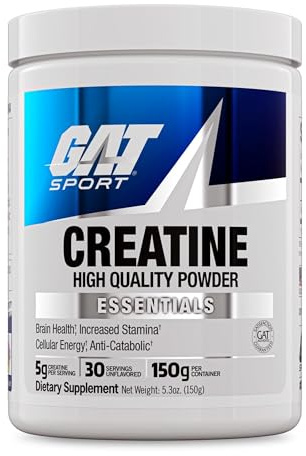 GAT SPORT Creatine Monohydrate Powder, 150 Grams, Strength, Brain Health, GLP1 Support Anti-oxidant, Endurance, for Men & Women, 1 Month Supply, Unflavored (30 Servings)