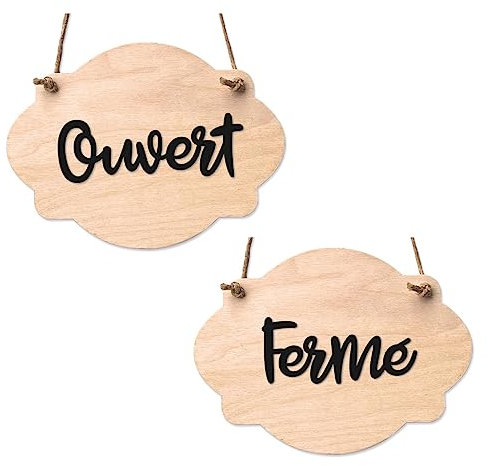 Plaque de porte en bois avec ventouse et cordelette Panneau ouvert fermé, pancarte toilettes, salle de bain... -
