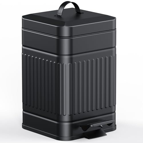 CEROELDA Cubo de basura pequeño con tapa, 5 L, 1.3 galones, de acero inoxidable, para exteriores, para excremento de perro, cubo de basura retro de metal con pedal de paso para baño, dormitorio,