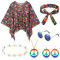 HICARER 6 Stück 70er Jahre Outfit Damen Hippie Kostüm Set inklusive Hippie Poncho Peace Halskette und Ohrringe Stirnband Sonnenbrillen 60er 70er Jahre Flower Power Karneval Kostüm