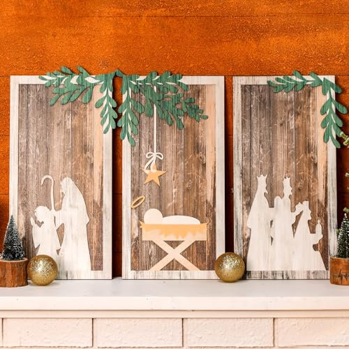 Soaoo 3 Stück Weihnachtskrippe Holzschild Bauernhaus Winter Dekor 20 x 40 cm Rustikale Holzwand Pediments für Wand Tisch Jesus Weihnachten Indoor Kunst Dekorationen