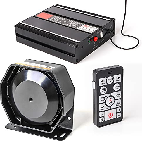 ROUTEKING Sirène Voiture 12V 200W 130dB, 20 Tons avec Télécommande | Micro intégré, portée sans fil 15m, 2 interrupteurs 20A pour feux additionnels, idéal secours et sécurité.