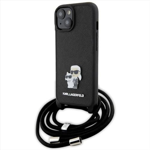 KARL LAGERFELD KLHCP15SSAKCPSK Hülle für iPhone 15 6.1 hardcase Schwarz Crossbody Saffiano Metal Pin Karl & Choupette