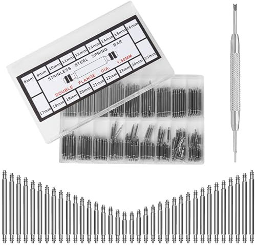 XFYKSTT Barre a Molla Orologio, 144 Pezzi Perni di Ricambio a Molla con rimozione riparazione strumento, Perni Cinturino 0rologio, Acciaio Inossidabile, 8-25mm