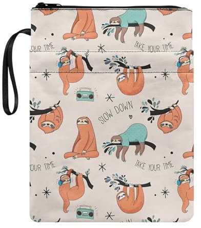 NETILGEN Take Your Time Faultier Book Sleeve Cover with Zipper, 11.4 x 8.7 inch Book Protector Cover, Washable Fabric Paperback, Notebook, Textbook Cover
