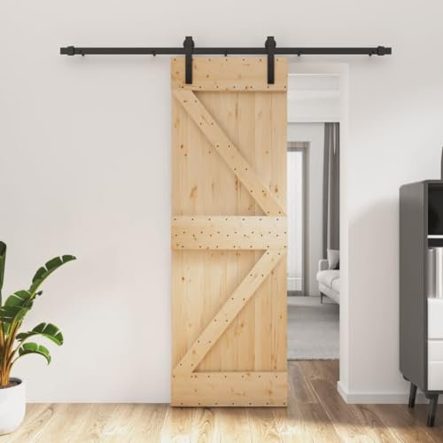 Festnight Porta Scorrevole con Set Hardware 70x210 cm, Esterno Muro e Interno, Porte Interne in Legno Massello di Pino