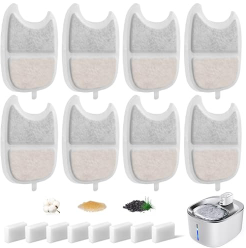 Hantoc 16 Stück Ersatzfilter für Trinkbrunnen, Katzenbrunnen 8 Stück Kohlefilter und 8 Stück Schaumfilter für 4.2L Katzenbrunnen mit Bewegungsmelder YPD-C004 Ersatzfilter mit Harz und Aktivkohle