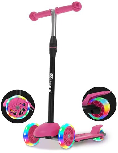IMMEK Kinder Roller, 3-Räder Roller für Kinder, 3 Höhenverstellbare Kinderroller, LED Lichter Rad, Spielzeug und Geschenke für Jungen und Mädchen im Alter 3 bis 8, Maximale Last von 50 KG(Rosa)