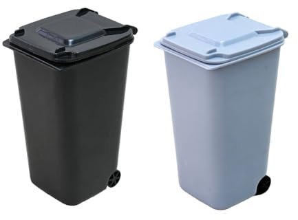 Wisafory Lot de 2 mini poubelles de table - En plastique - Avec couvercle basculant et roues - Organiseur de bureau - Bleu et noir