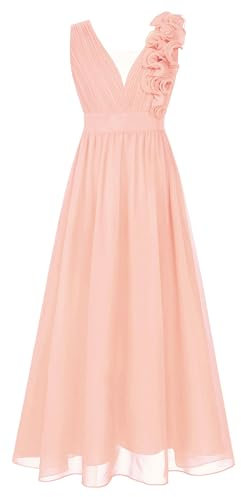 iiniim Robe De Cérémonie Enfant Fille Mousseline De Soie Robe à Bretelles sans Manches Tenue Soirée Mariage Demoiselles d'honneur 4-16 Ans Rose Corail D 13-14 Ans