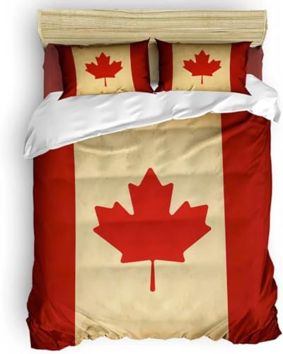 Bettwäsche 140x200 Kanada-Flagge, Winter Weiche Mikrofaser Bettwäsche-Set Kanada-Flagge Bettbezug und 2 Kissenbezug 80x80 cm, 3 teilig Bettwaren 3D Bettbezüge Set ##4151