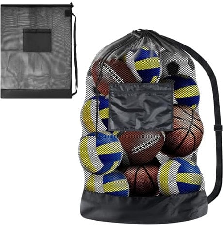 Suchoow Football Ball Bag - Holds 10-15 Balls, Waterproof with Drawstring Closure - for Storage and Transport of Sports Equipment