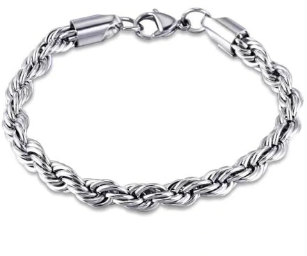 5,7mm Twisted Rope Bracelet Hip Hop Jewelry 316L Stainless Steel For Men and Women's Thick Chain Gold/Silver