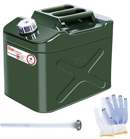 Bidón de gasolina de 20 l de metal, 20 litros, chapa de acero, bidón de combustible con boquilla estándar de la ONU flexible, para gasolina y diésel