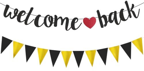 Welcome Back Girlande mit Wimpel, Willkommen Zuhause Deko Schwarz, Welcome Home Banner, Herzlich Willkommen Girlande für Rückkehr Familienfeiern Einzug Schule Saison Party Dekoration
