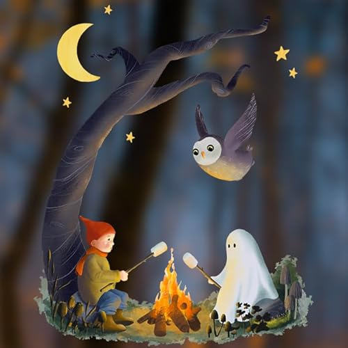 TinyFoxes Fensterbild Halloween Wichtel - Fensterdeko für Halloween und Herbst - statisch und wiederverwendbar - handgezeichnetes Motiv - von Kristin Franke